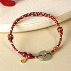 Fortune Jewel Red String Black String Hetian Jade Peace Buckle Cinnabar 925 Silver Protection Bracelet