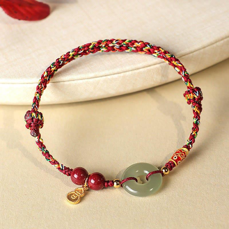 Fortune Jewel Red String Black String Hetian Jade Peace Buckle Cinnabar 925 Silver Protection Bracelet