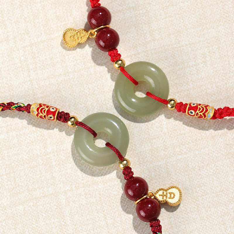 Fortune Jewel Red String Black String Hetian Jade Peace Buckle Cinnabar 925 Silver Protection Bracelet