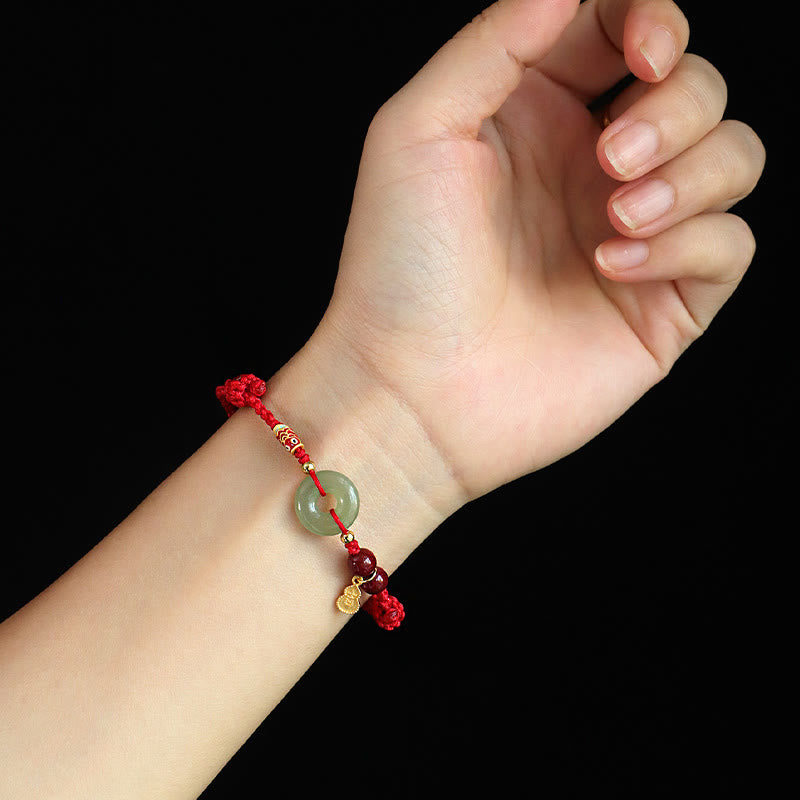 Fortune Jewel Red String Black String Hetian Jade Peace Buckle Cinnabar 925 Silver Protection Bracelet