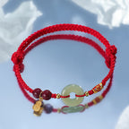 Fortune Jewel Red String Black String Hetian Jade Peace Buckle Cinnabar 925 Silver Protection Bracelet
