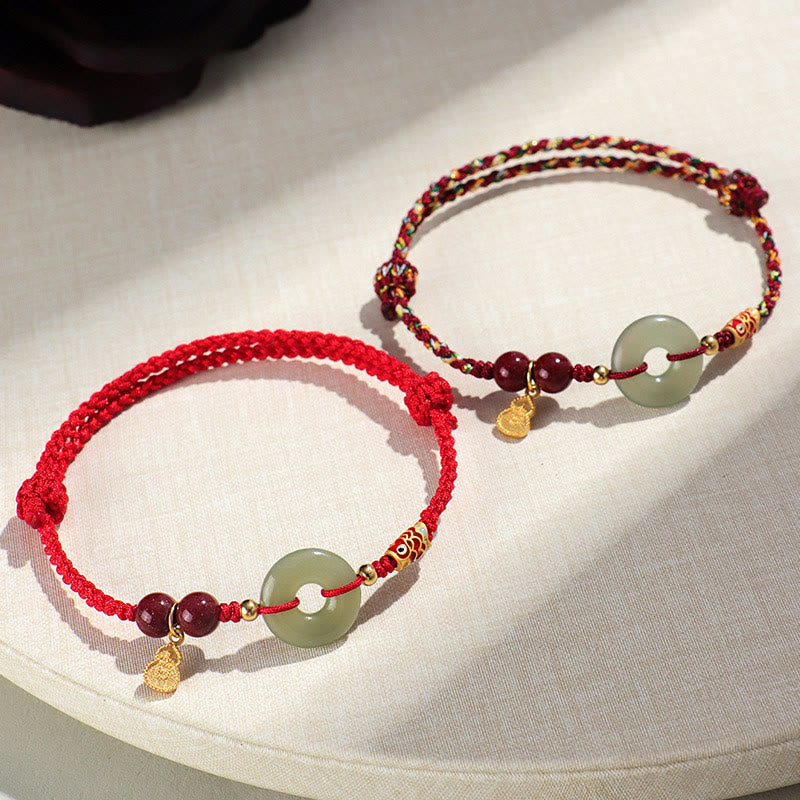 Fortune Jewel Red String Black String Hetian Jade Peace Buckle Cinnabar 925 Silver Protection Bracelet