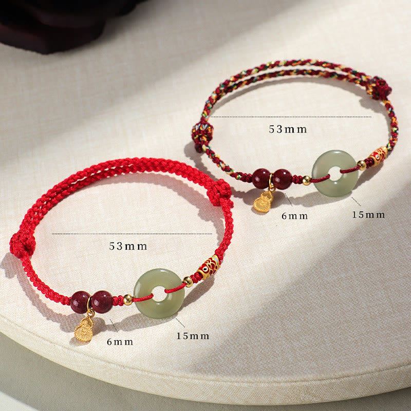 Fortune Jewel Red String Black String Hetian Jade Peace Buckle Cinnabar 925 Silver Protection Bracelet