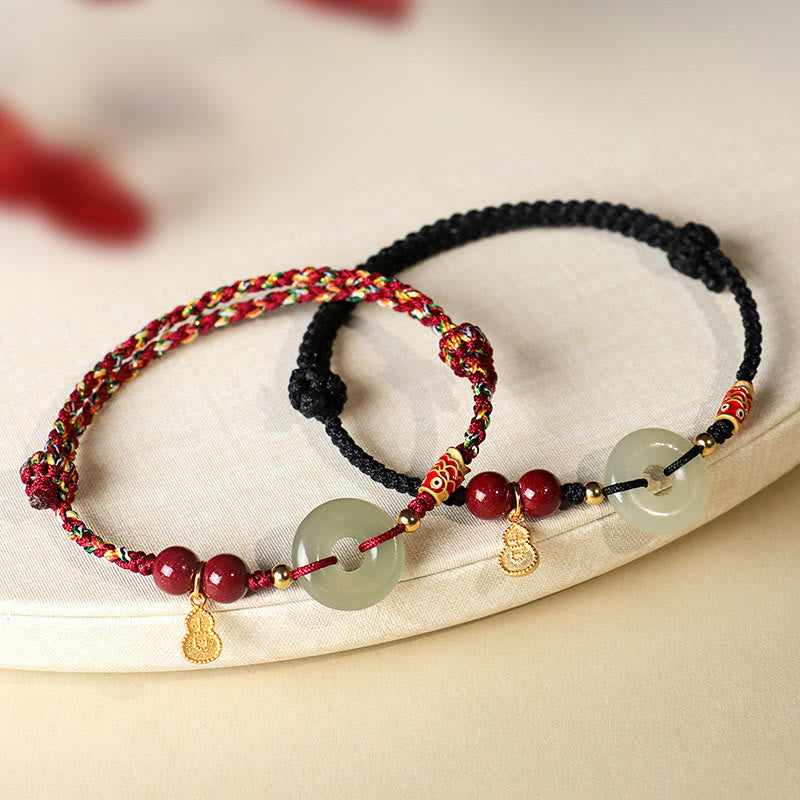 Fortune Jewel Red String Black String Hetian Jade Peace Buckle Cinnabar 925 Silver Protection Bracelet