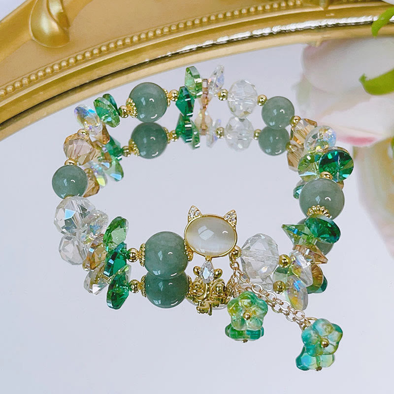Fortune Jewel Amethyst Green Crystal Red Crystal Cat Balance Bracelet