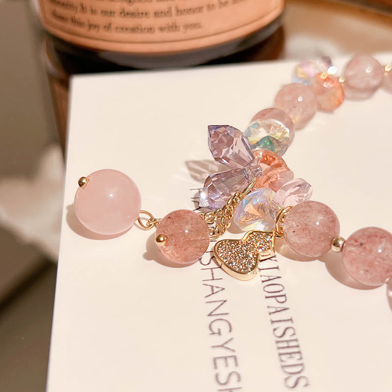 Fortune Jewel Strawberry Quartz Crystal Gourd Positive Bracelet