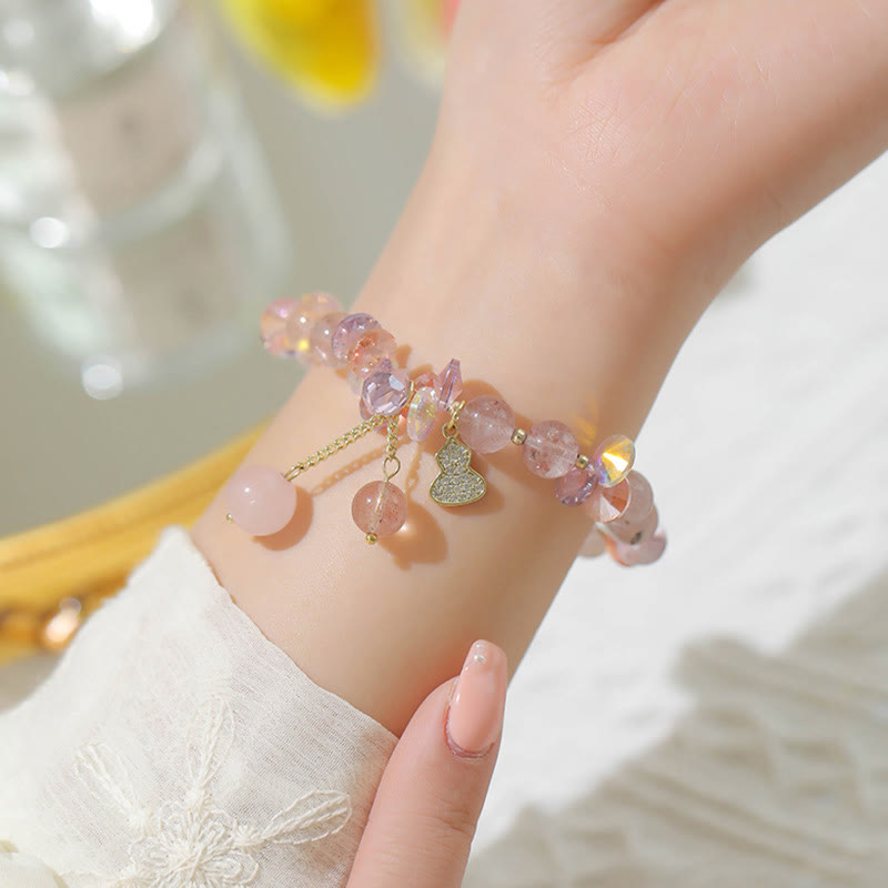 Fortune Jewel Strawberry Quartz Crystal Gourd Positive Bracelet