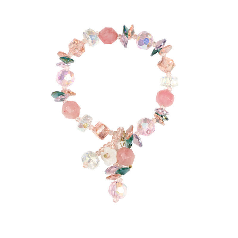 Fortune Jewel Pink Crystal Green Crystal White Crystal Flower Warmth Bracelet
