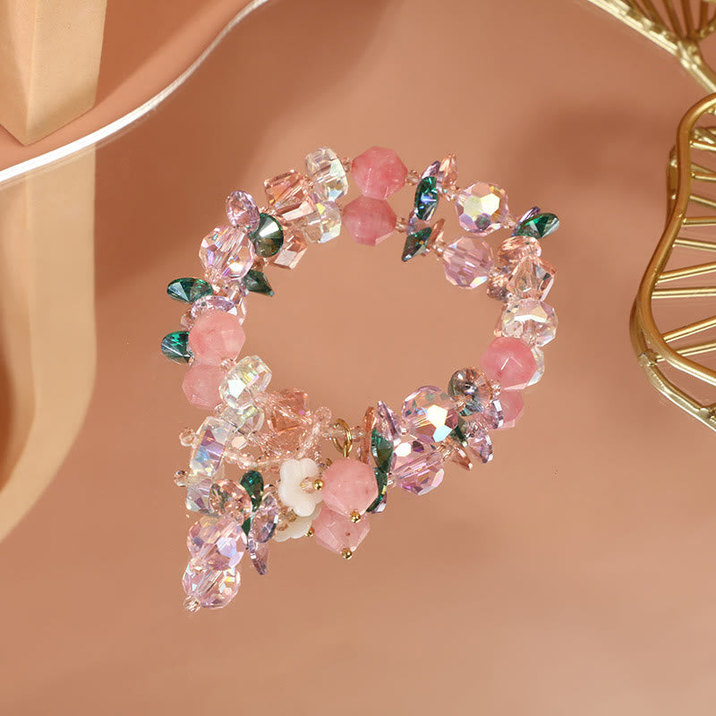 Fortune Jewel Pink Crystal Green Crystal White Crystal Flower Warmth Bracelet