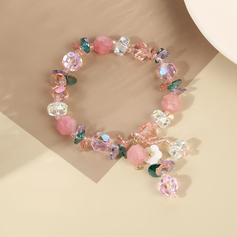 Fortune Jewel Pink Crystal Green Crystal White Crystal Flower Warmth Bracelet