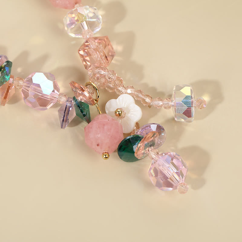 Fortune Jewel Pink Crystal Green Crystal White Crystal Flower Warmth Bracelet