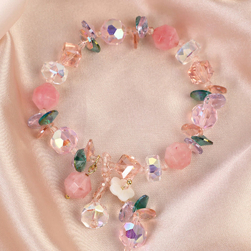 Fortune Jewel Pink Crystal Green Crystal White Crystal Flower Warmth Bracelet