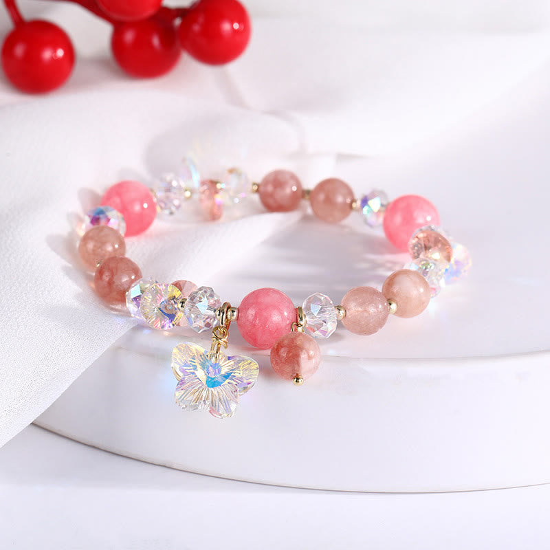 Fortune Jewel Strawberry Quartz White Crystal Pink Crystal Butterfly Love Bracelet