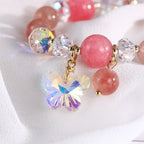 Fortune Jewel Strawberry Quartz White Crystal Pink Crystal Butterfly Love Bracelet