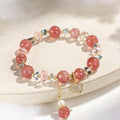 Fortune Jewel Strawberry Quartz White Crystal Pearl Liuli Heart Healing Bracelet