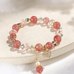 Fortune Jewel Strawberry Quartz White Crystal Pearl Liuli Heart Healing Bracelet