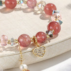 Fortune Jewel Strawberry Quartz White Crystal Pearl Liuli Heart Healing Bracelet