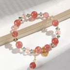 Fortune Jewel Strawberry Quartz White Crystal Pearl Liuli Heart Healing Bracelet