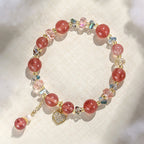 Fortune Jewel Strawberry Quartz White Crystal Pearl Liuli Heart Healing Bracelet