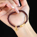 Fortune Jewel Garnet 925 Sterling Silver Fish Fu Character Purification Bracelet