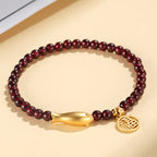 Fortune Jewel Garnet 925 Sterling Silver Fish Fu Character Purification Bracelet
