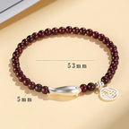 Fortune Jewel Garnet 925 Sterling Silver Fish Fu Character Purification Bracelet