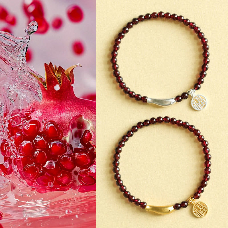 Fortune Jewel Garnet 925 Sterling Silver Fish Fu Character Purification Bracelet