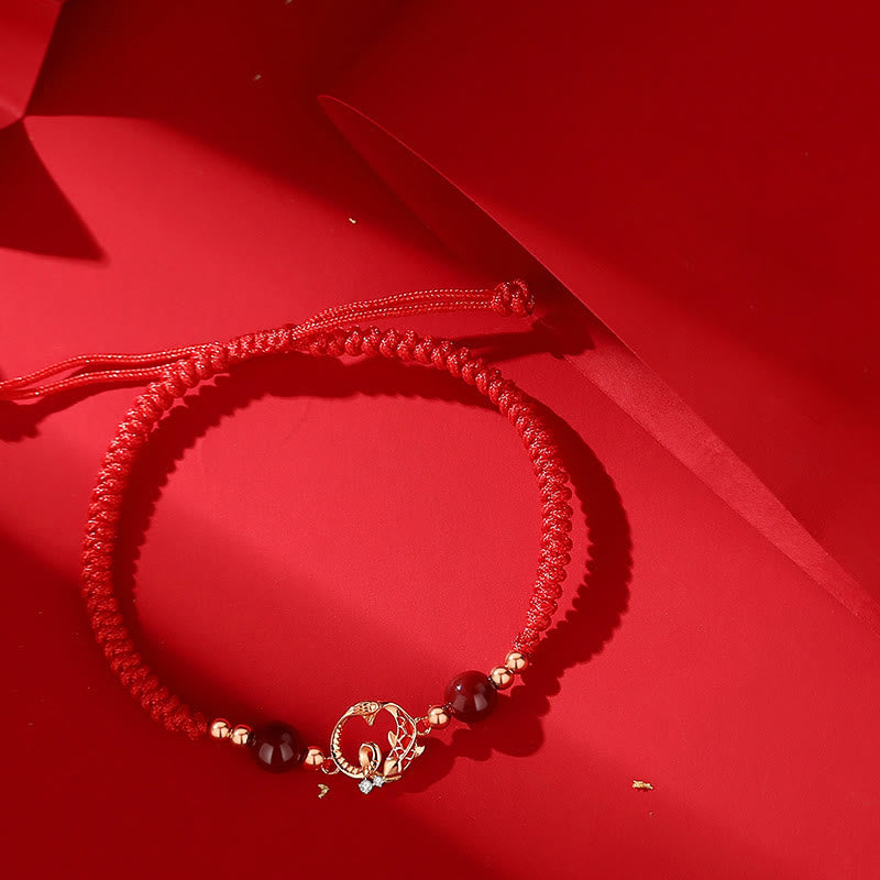 Fortune Jewel 925 Sterling Silver Hetian Jade Cinnabar Koi Fish Year Of Snake Red String Protection Braided Bracelet - Fortune Jewel