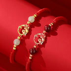Fortune Jewel 925 Sterling Silver Hetian Jade Cinnabar Koi Fish Year Of Snake Red String Protection Braided Bracelet - Fortune Jewel