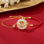Fortune Jewel 925 Sterling Silver Hetian Jade Peace Buckle Fu Character Year Of Snake Red String Protection Braided Bracelet - Fortune Jewel