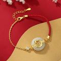 Fortune Jewel 925 Sterling Silver Hetian Jade Peace Buckle Fu Character Year Of Snake Red String Protection Braided Bracelet - Fortune Jewel