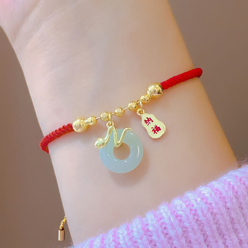 Fortune Jewel Copper Plated Gold Jade Peace Buckle Fu Character Year Of The Snake Red String Luck Bracelet
