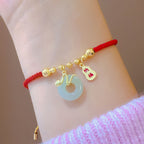 Fortune Jewel Copper Plated Gold Jade Peace Buckle Fu Character Year Of The Snake Red String Luck Bracelet