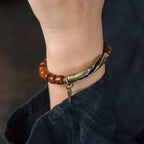 Fortune Jewel Bone Beads Copper Cone Pendant Strength Bracelet