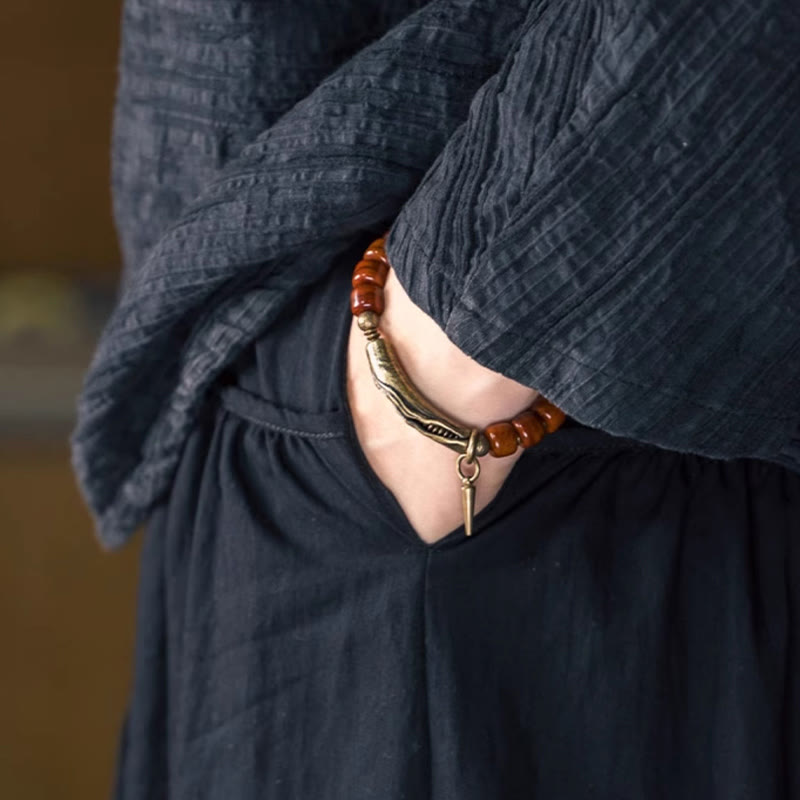 Fortune Jewel Bone Beads Copper Cone Pendant Strength Bracelet