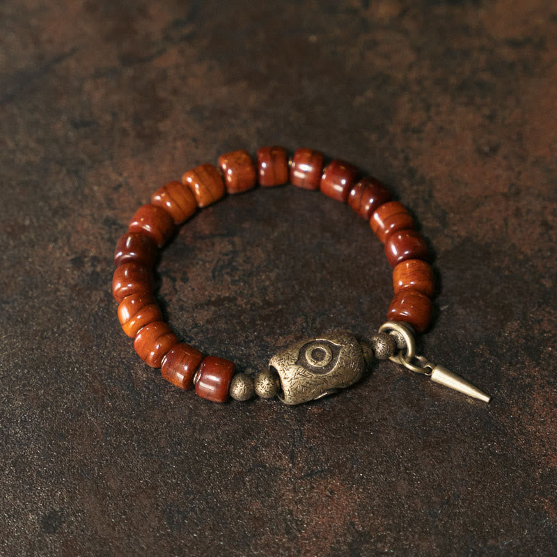 Fortune Jewel Bone Beads Dzi Shape Copper Cone Pendant Strength Bracelet