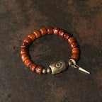 Fortune Jewel Bone Beads Dzi Shape Copper Cone Pendant Strength Bracelet