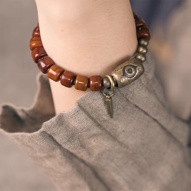 Fortune Jewel Bone Beads Dzi Shape Copper Cone Pendant Strength Bracelet