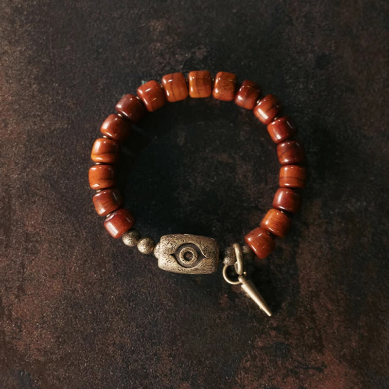 Fortune Jewel Bone Beads Dzi Shape Copper Cone Pendant Strength Bracelet
