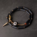 Fortune Jewel Black Onyx Copper Dzi Bead Cone Pendant Double Wrap Protection Bracelet