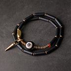 Fortune Jewel Black Onyx Copper Dzi Bead Cone Pendant Double Wrap Protection Bracelet