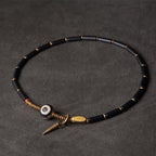 Fortune Jewel Black Onyx Copper Dzi Bead Cone Pendant Double Wrap Protection Bracelet