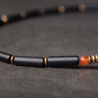 Fortune Jewel Black Onyx Copper Dzi Bead Cone Pendant Double Wrap Protection Bracelet