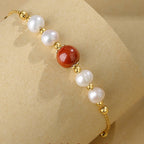 Fortune Jewel 925 Sterling Silver Pearl Cinnabar Healing Bead Chain Bracelet