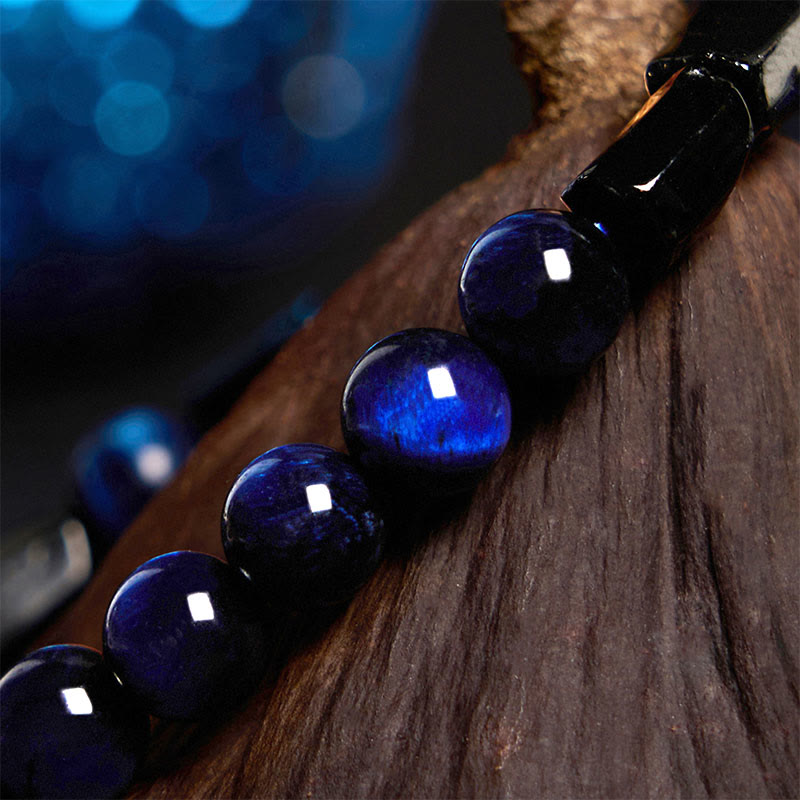 Fortune Jewel Blue Tiger Eye Black Tourmaline Strength Bracelet