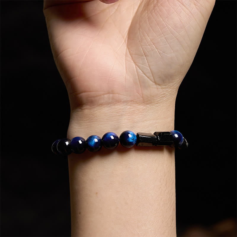 Fortune Jewel Blue Tiger Eye Black Tourmaline Strength Bracelet