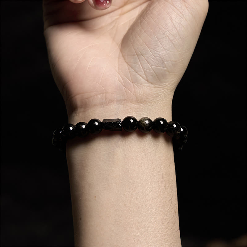 Fortune Jewel Gold Sheen Obsidian Black Tourmaline Wealth Bracelet