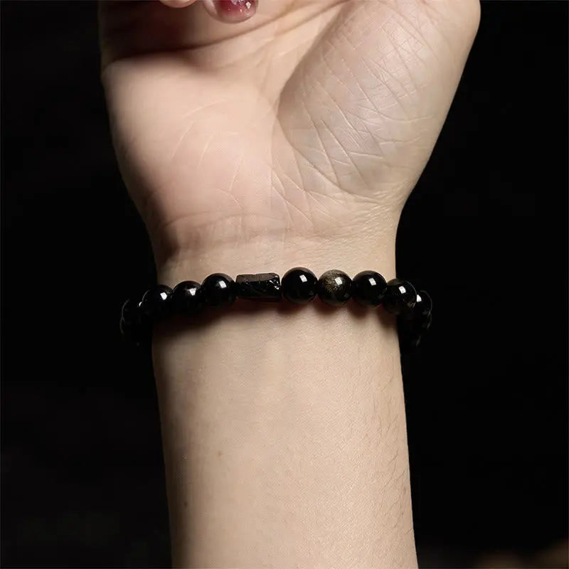 Buddha Stones "All the best for Luck and Confidence" Obsidian Bracelet Includes Gift Message Card Fortune Jewel