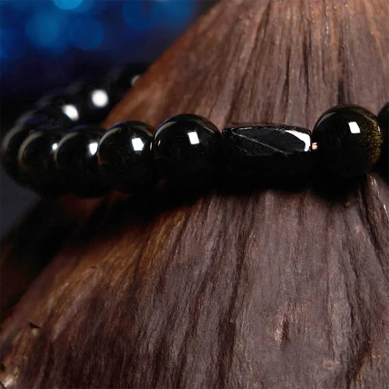 Buddha Stones "All the best for Luck and Confidence" Obsidian Bracelet Includes Gift Message Card Fortune Jewel