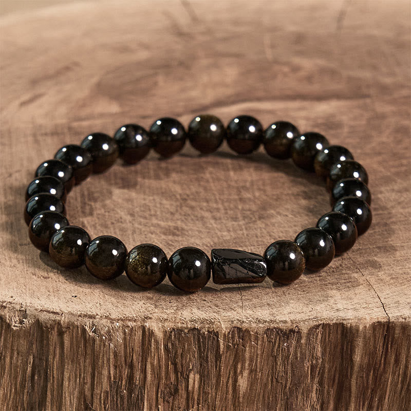 Fortune Jewel Gold Sheen Obsidian Black Tourmaline Wealth Bracelet